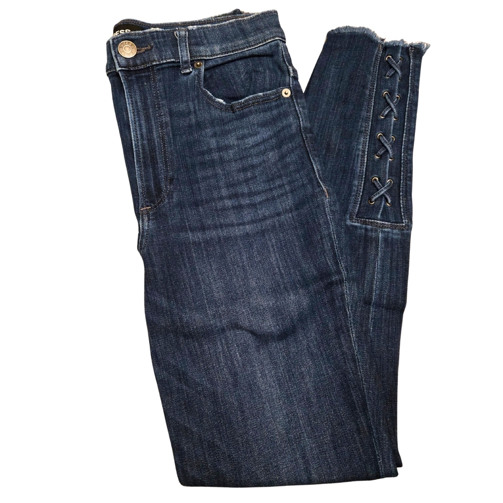 Express Dark Blue Ankle Jeans with Lace Up Detail size 6